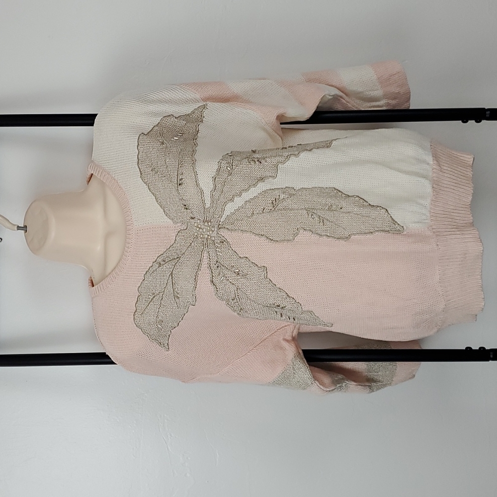 Vintage Escada by SRB Beaded Linen Blend Floral Sweater 38 Y2K Germany
